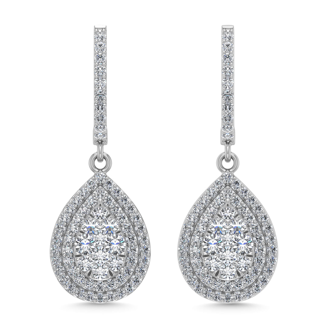 Diamante de 1 qt.Tw. Aretes colgantes en oro blanco de 14 k