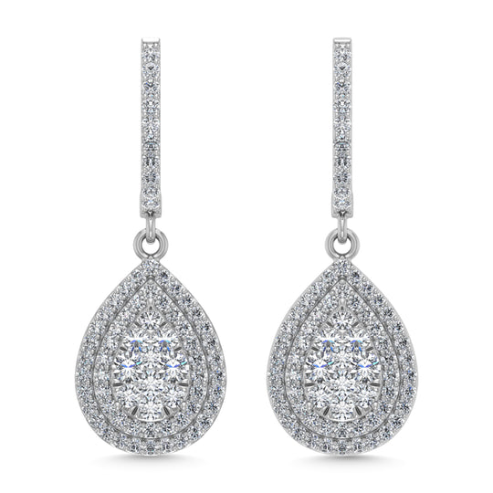 Diamante de 1 qt.Tw. Aretes colgantes en oro blanco de 14 k