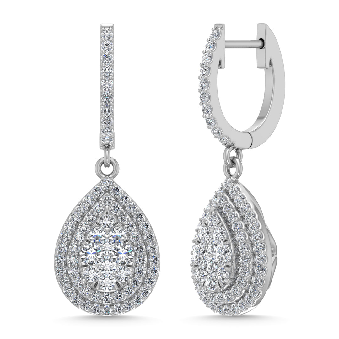 Diamante de 1 qt.Tw. Aretes colgantes en oro blanco de 14 k