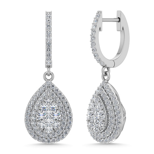 Diamante de 1 qt.Tw. Aretes colgantes en oro blanco de 14 k