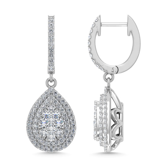 Diamante de 1 qt.Tw. Aretes colgantes en oro blanco de 14 k