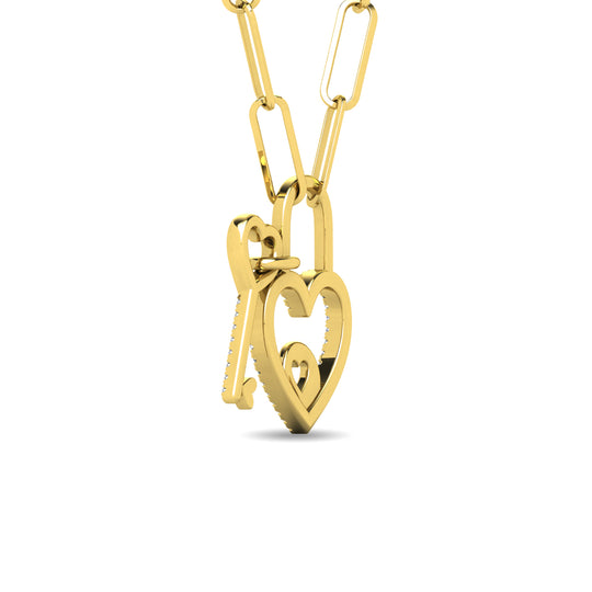 Diamante 1/6 Ct.Tw. Colgante con candado y llave en oro amarillo de 10 quilates