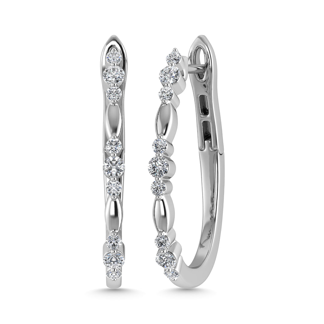 Diamante 3/8 Ct.Tw. Aretes de aro en oro blanco de 10 quilates