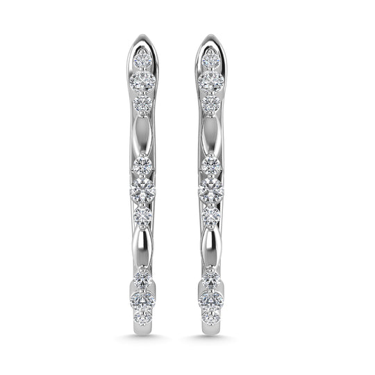 Diamante 3/8 Ct.Tw. Aretes de aro en oro blanco de 10 quilates