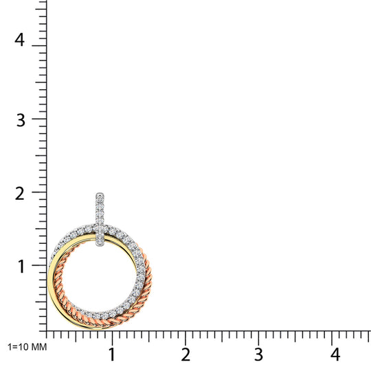 Diamante de tres tonos de 14 quilates, 1/5 quilates total. Colgante circular de moda.