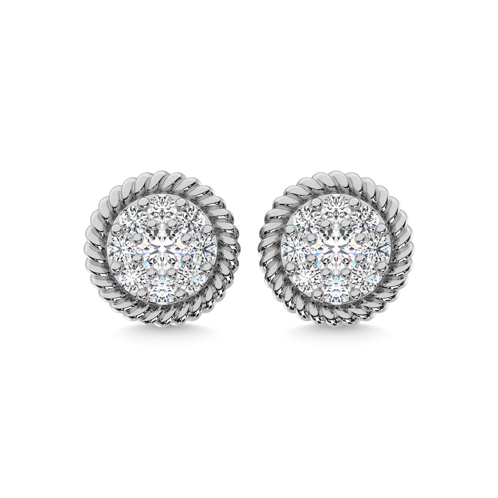 Oro blanco de 10 quilates con diamante de 1/4 qt. total. Pendientes de moda