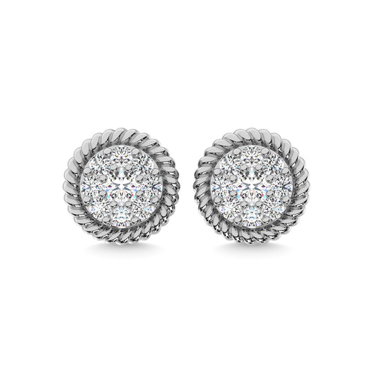 Oro blanco de 10 quilates con diamante de 1/4 qt. total. Pendientes de moda