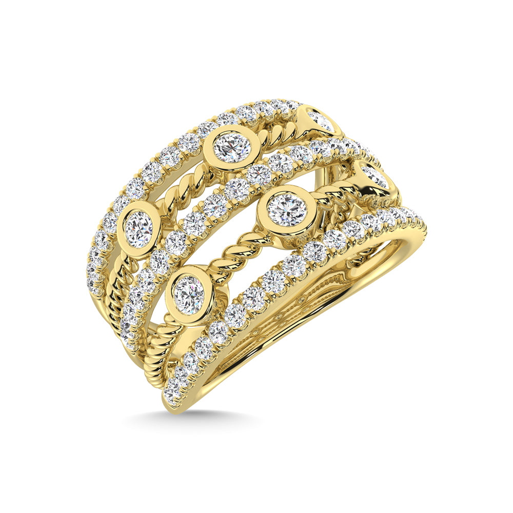 Diamante en oro amarillo de 14 quilates de 1 qt. total. Anillo de moda