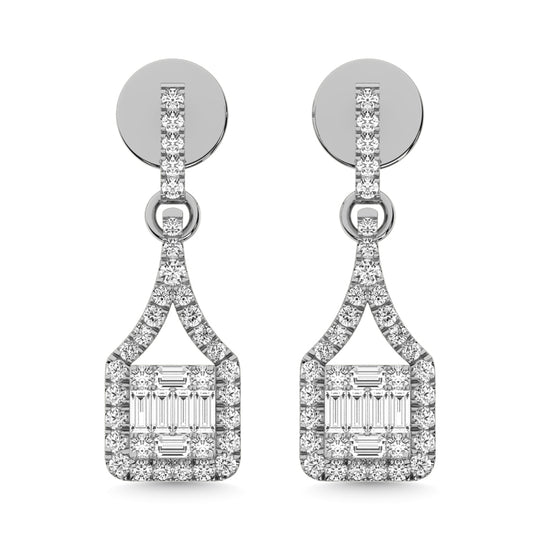 Diamante de oro blanco de 14 quilates de 1/2 qt. total Pendientes de moda