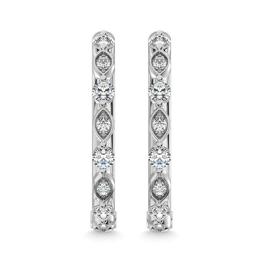 Diamante en oro blanco de 14 quilates de 3/8 quilates total. Aretes de aro