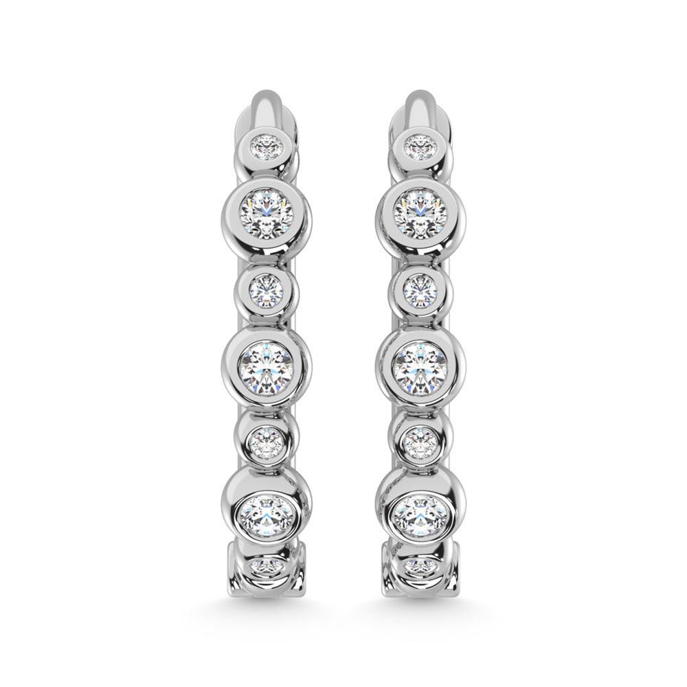 Diamante de oro blanco de 14 quilates de 1/4 qt. total Aretes de aro