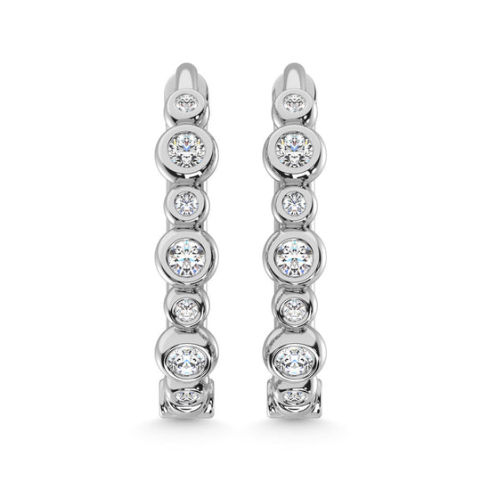 Diamante de oro blanco de 14 quilates de 1/4 qt. total Aretes de aro