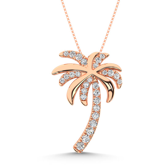 Colgante de palmera de oro rosa de 14 quilates con diamantes de 1/4 qt.Tw