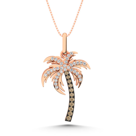 Colgante de palmera de oro rosa de 14 quilates con diamantes de 1/5 qt.Tw y diamantes marrones