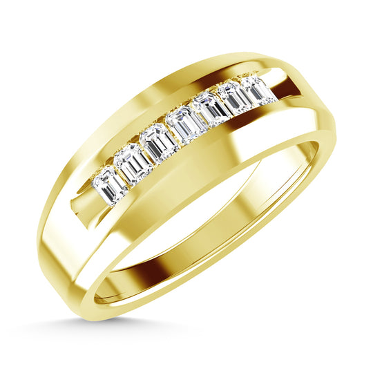 Diamante en oro amarillo de 14 quilates de 5/8 quilates total. Alianza de boda para hombre