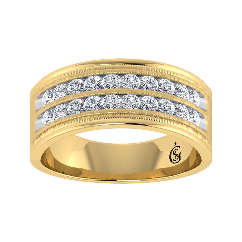 Diamante en oro amarillo de 14 quilates de 1 qt. total. Banda para hombre