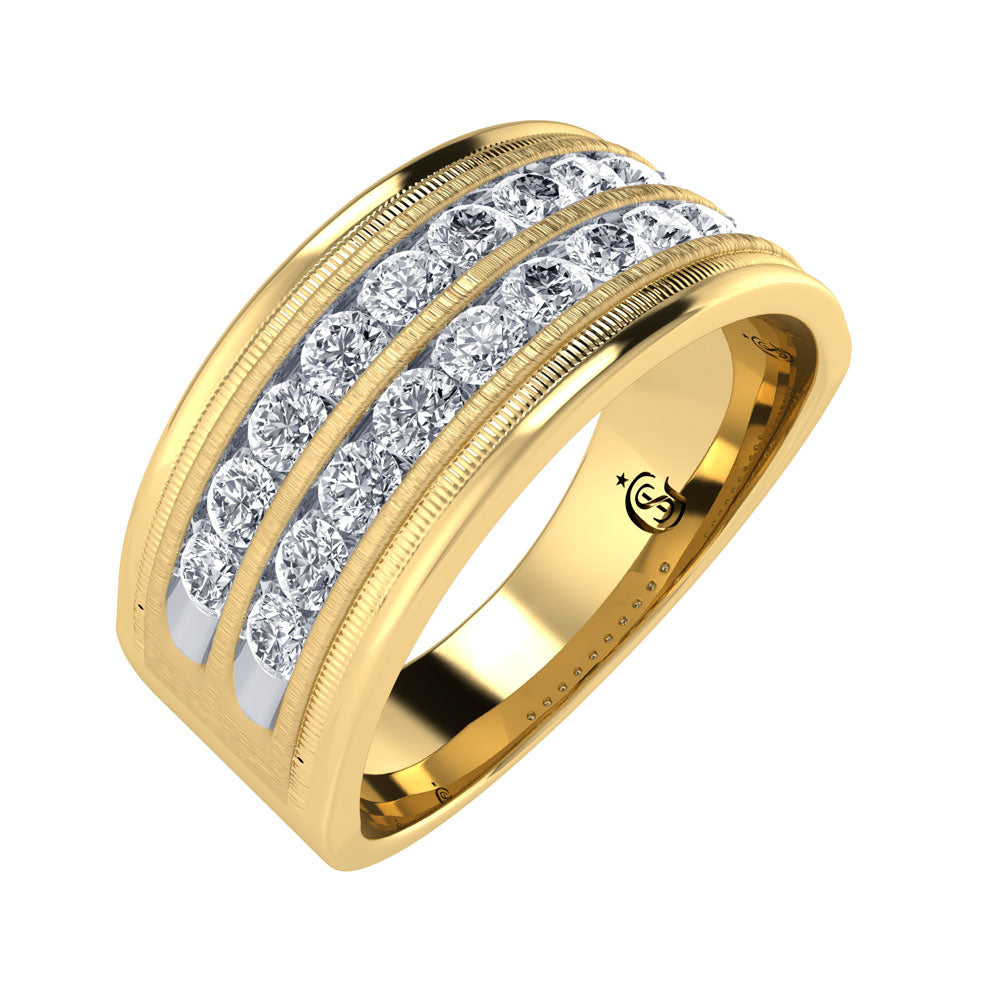 Diamante en oro amarillo de 14 quilates de 1 qt. total. Banda para hombre