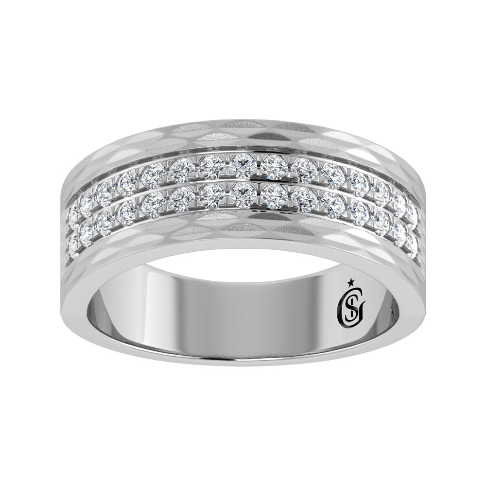 Diamante de oro blanco de 14 quilates de 3/4 qt. Dos. Banda de m√°quina para hombre