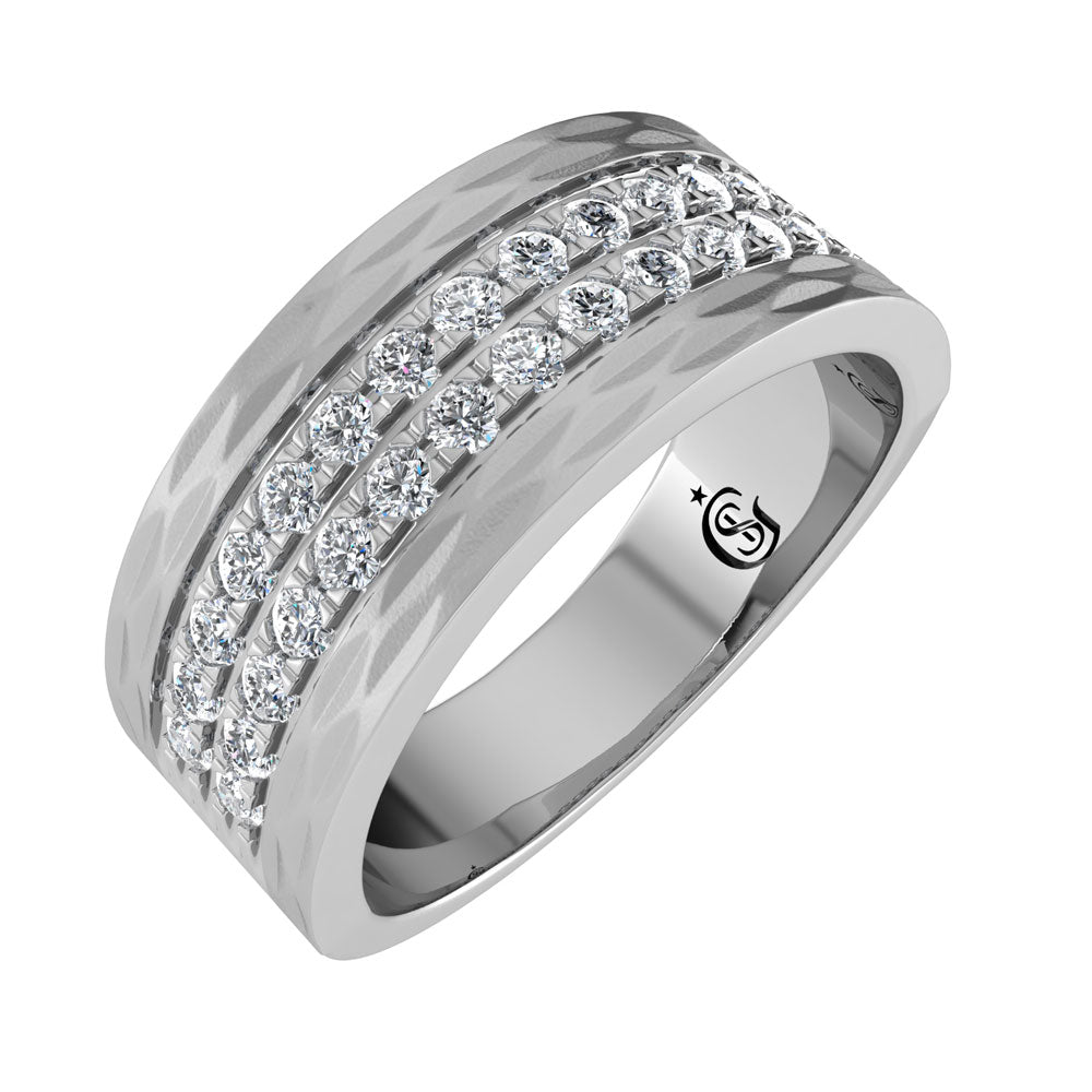 Diamante de oro blanco de 14 quilates de 3/4 qt. Dos. Banda de m√°quina para hombre