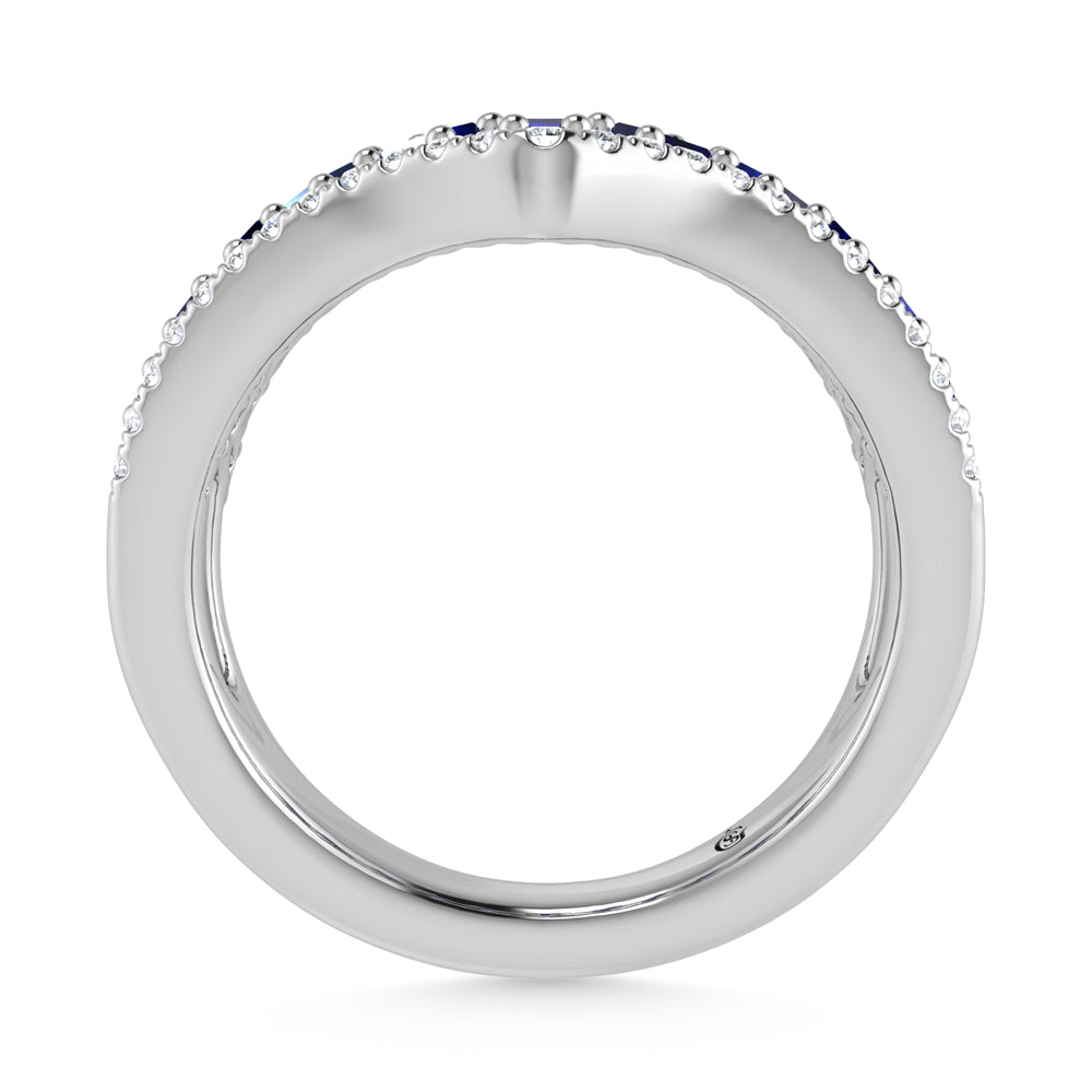 Diamante de oro blanco de 14 quilates de 7/8 qt. Dos. Banda recta de diamantes baguette y zafiro azul