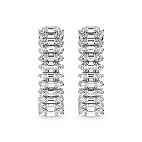 Oro blanco de 14 quilates con diamantes de 3/4 qt. total Aretes de aro