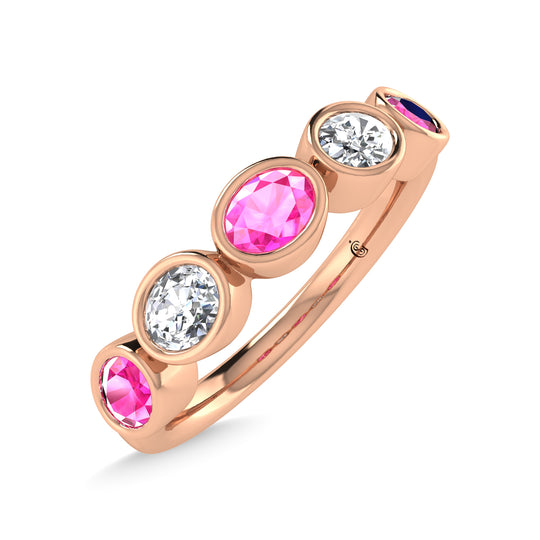 Diamante en oro rosa de 14 quilates y zafiro rosa de 1 qt. total. Banda apilable