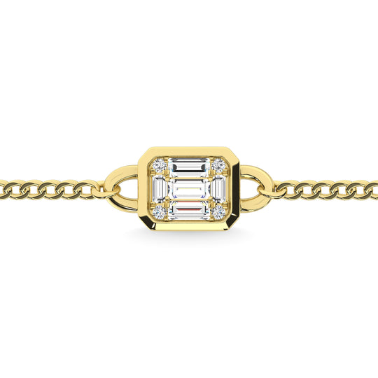 Diamante de oro amarillo de 14 quilates de 1/6 quilates total. Pulsera Cubana