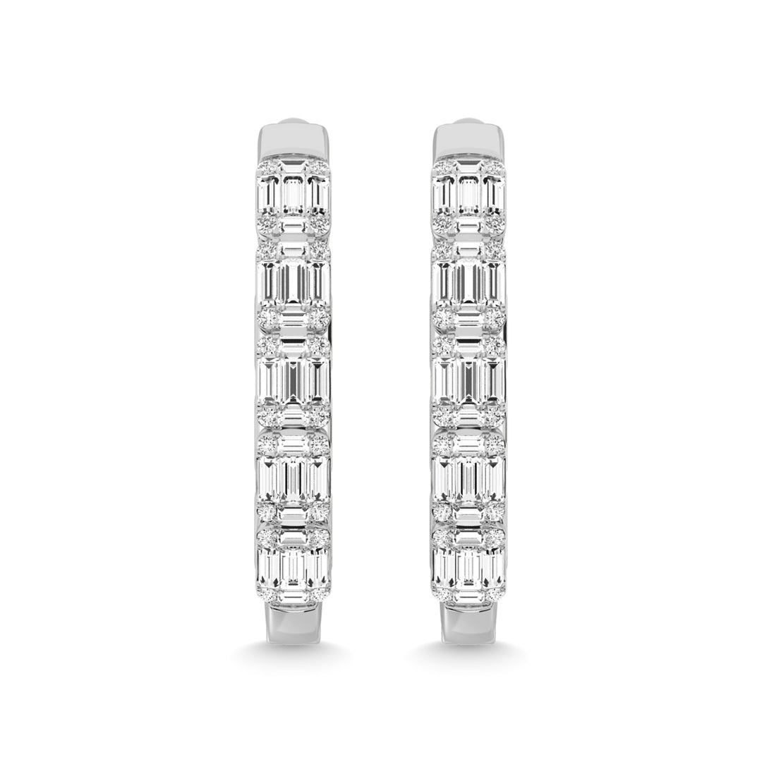 Oro blanco de 14 quilates con diamantes de 2 qt. total. Aretes de aro