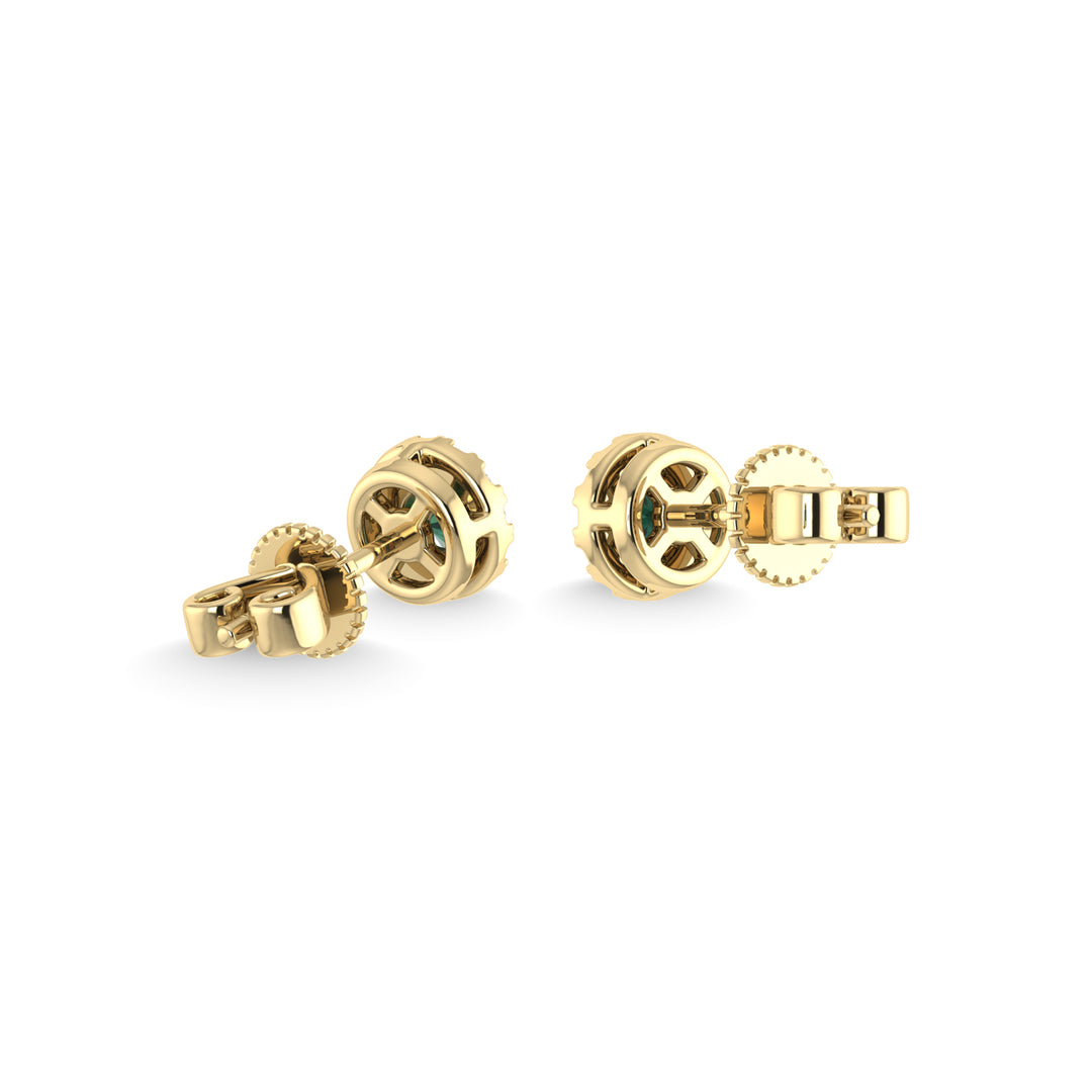 Oro amarillo de 14 quilates con esmeralda y diamante de 3/8 qt.Tw. Pendientes de moda