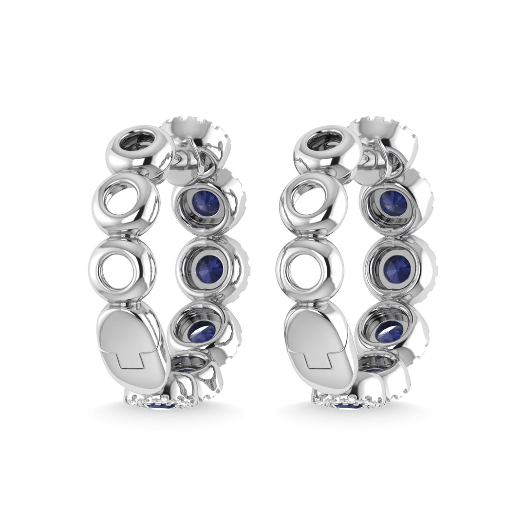 Oro blanco de 14 quilates, zafiro azul y diamante de 1 1/4 qt.Tw. Pendientes de moda