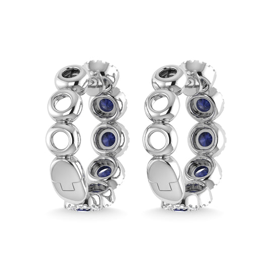 Oro blanco de 14 quilates, zafiro azul y diamante de 1 1/4 qt.Tw. Pendientes de moda