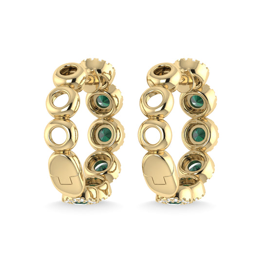 Oro amarillo de 14 quilates con esmeralda y diamante de 1 1/8 qt. total. Pendientes de moda