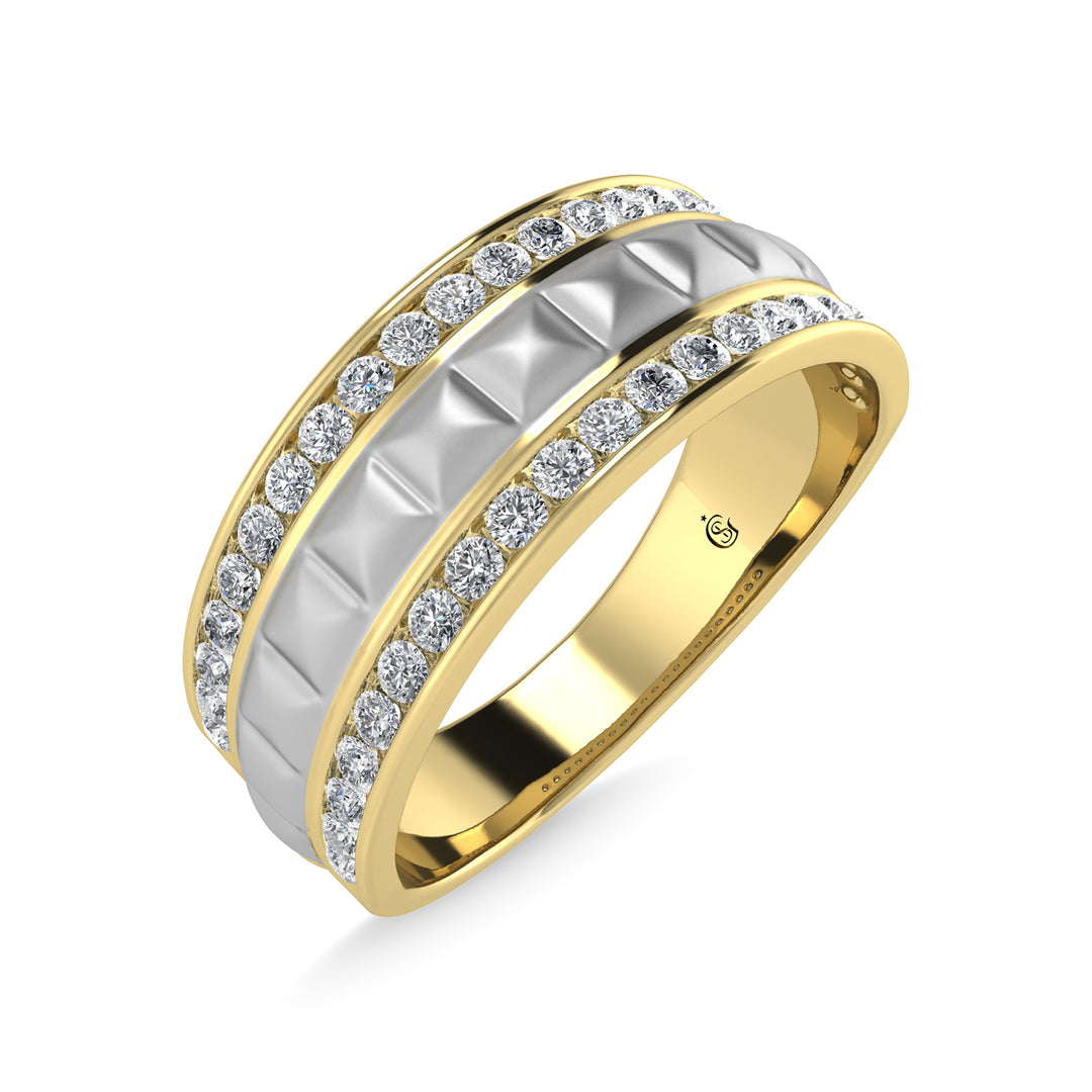 Diamante de oro amarillo de 14 quilates de 1/2 qt. total Con banda de m√°quina para hombre de rodio blanco