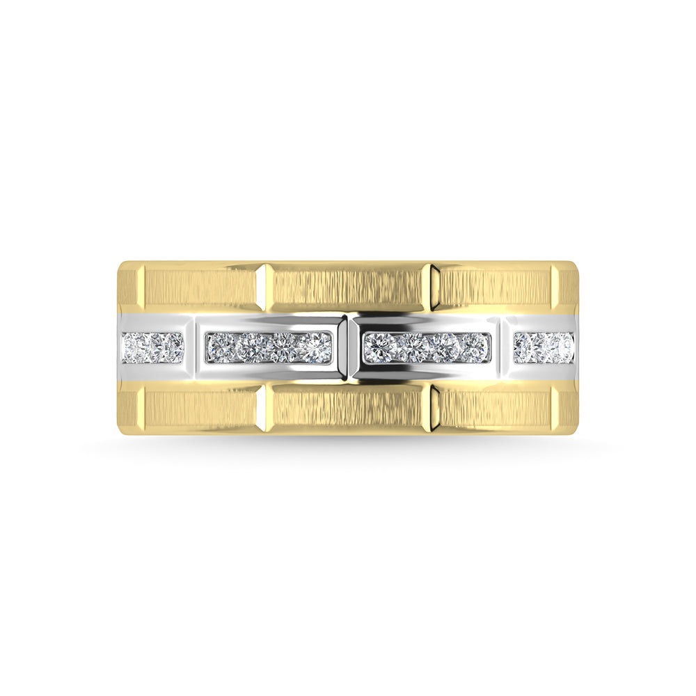 Diamante de oro amarillo de 14 quilates de 1/4 qt. total Con banda de m√°quina para hombre con faceta de rodio blanco