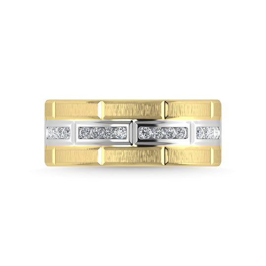 Diamante de oro amarillo de 14 quilates de 1/4 qt. total Con banda de m√°quina para hombre con faceta de rodio blanco