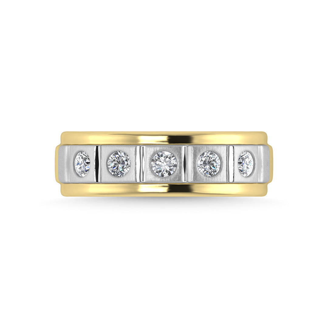 Diamante de oro amarillo de 14 quilates de 1/2 qt. total Con banda de m√°quina para hombre con faceta de rodio blanco