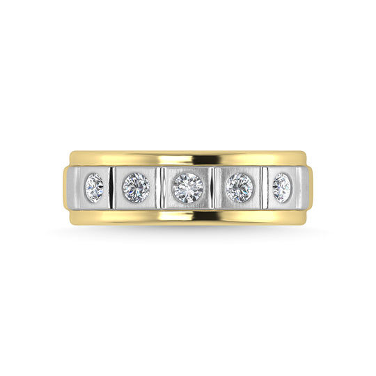 Diamante de oro amarillo de 14 quilates de 1/2 qt. total Con banda de m√°quina para hombre con faceta de rodio blanco