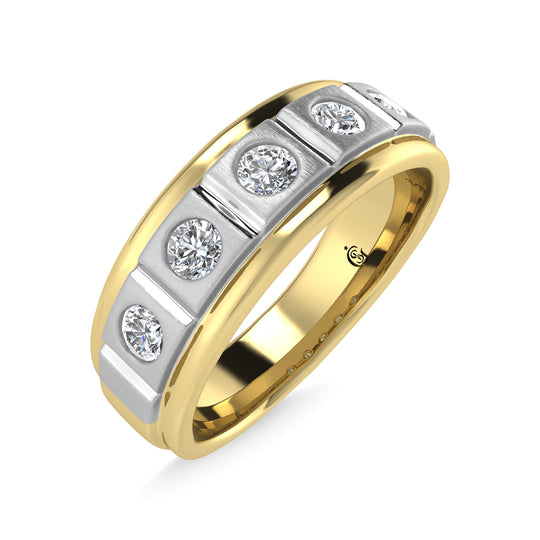 Diamante de oro amarillo de 14 quilates de 1/2 qt. total Con banda de m√°quina para hombre con faceta de rodio blanco