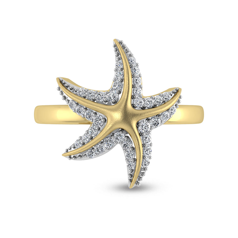 Diamante de oro amarillo de 14 quilates de 1/4 qt. total Anillo de estrella de mar