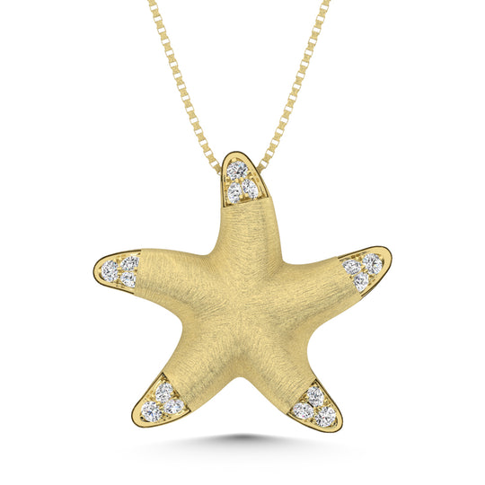 Colgante de estrella de mar de oro amarillo de 14 quilates con diamantes de 1/10 quilates en total