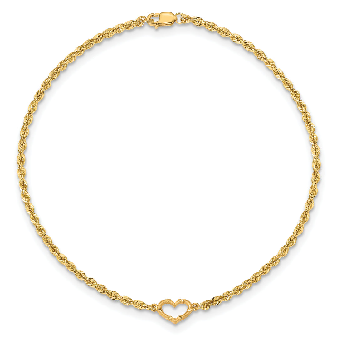 Tobillera de Cuerda con Corazón Abierto con Talla Diamante de 14k