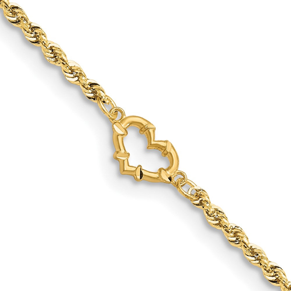 Tobillera de Cuerda con Corazón Abierto con Talla Diamante de 14k