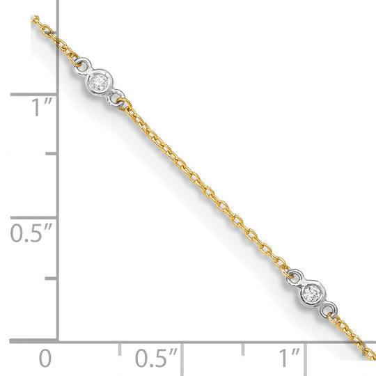 CZ de dos tonos de 14k de 9 pulgadas más extensión de 1 pulgada. TOBILLERA