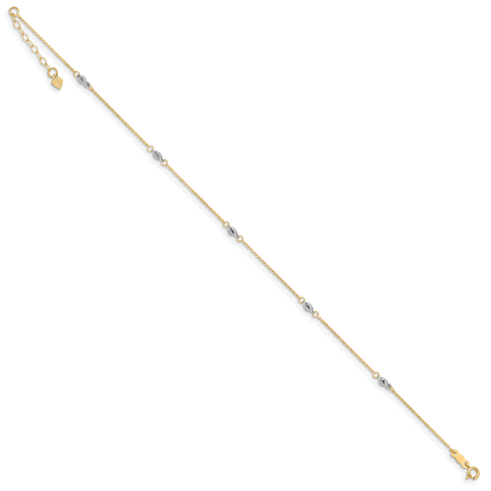 Tobillera Elegante en Oro Bicolor de 14k de 9 Pulgadas más 1 Pulgada de Extensión