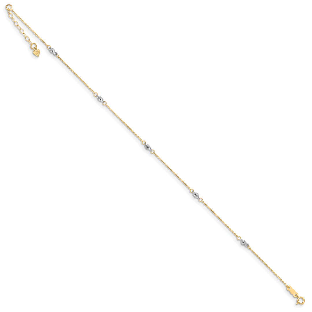 Tobillera Elegante en Oro Bicolor de 14k de 9 Pulgadas más 1 Pulgada de Extensión