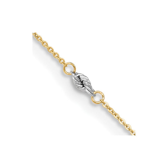 Tobillera Elegante en Oro Bicolor de 14k de 9 Pulgadas más 1 Pulgada de Extensión