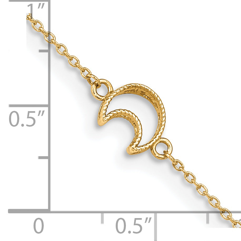 Luna pulida y texturizada de oro de 14 quilates de 9 pulgadas más extensión de 1 pulgada. TOBILLERA