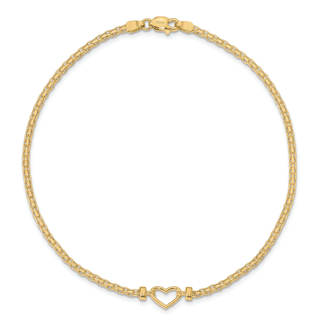 Tobillera de 9 pulgadas con corazón elegante de 14k