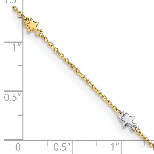 Estrella pulida de dos tonos de 14K de 10 pulgadas más extensión de 1 pulgada. TOBILLERA