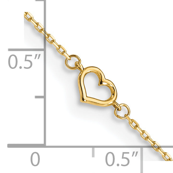 Tobillera de Corazón 14K de 10 Pulgadas con Extensión de 1 Pulgada